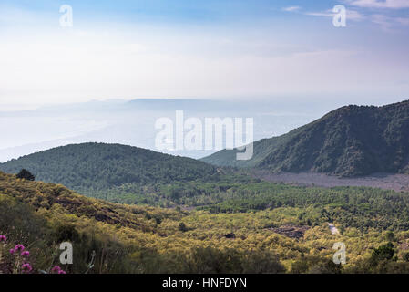 Foggy view of gulf of Naples from Mount Vesuvius Stock Photo