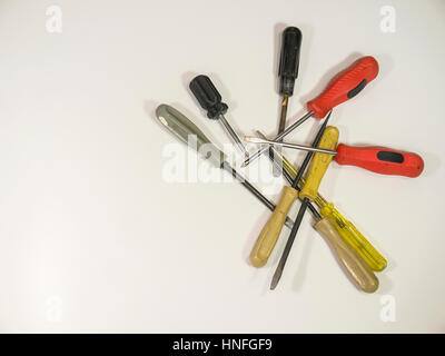 The colorful old screwdriver isolated on a white background Stock Photo