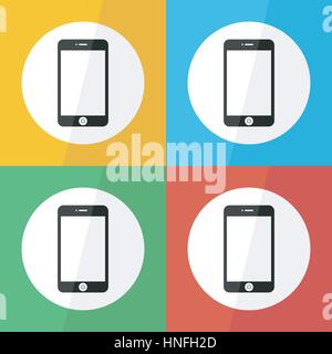 touch screen smart phone icon ( flat design ) on different color background Stock Vector