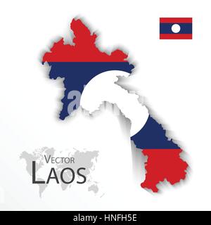 Laos ( People 's Democratic Republic of Laos ) ( map and flag ) ( transportation and tourism concept ) , laos is one of AEC ( ASEAN Economic Community Stock Vector