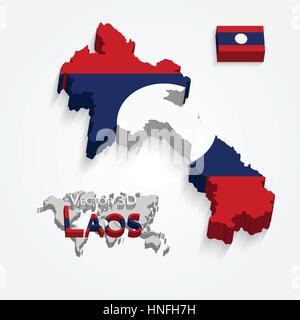 Laos ( People 's Democratic Republic of Laos ) ( map and flag ) ( transportation and tourism concept ) , lao is one of AEC ( ASEAN Economic Community  Stock Vector