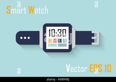 Smart Watch ( flat design ) and blue background Stock Vector