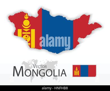 Mongolia ( flag and map ) ( transportation and tourism concept ) Stock Vector