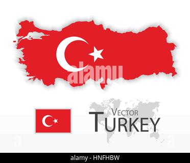 Turkey ( Republic of Turkey ) ( flag and map ) ( transportation and tourism concept ) Stock Vector
