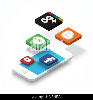 Phitsanulok, Thailand - October 20, 2016 : Vector of iphone and application float over it . Vector 3D design on white background . Stock Vector