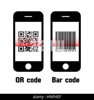 Smartphone scan QR code and bar code . flat design Stock Vector