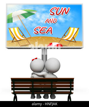 Sun And Sea Sign Representing Summer Time And Seafront 3d Rendering Stock Photo