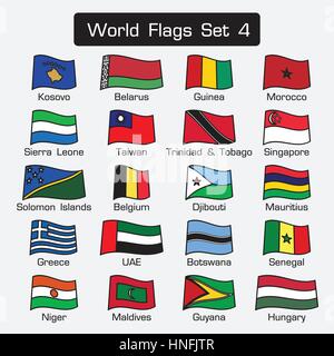 World flags set 4 . simple style and flat design . thick outline . Stock Vector