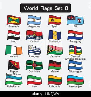 World flags set 8 . simple style and flat design . thick outline . Stock Vector