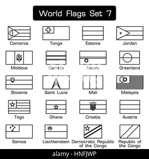 World flags set 7 . simple style and flat design . thick outline . Stock Vector