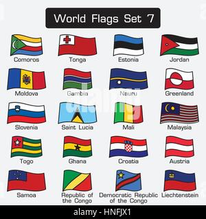 World flags set 7 . simple style and flat design . thick outline . Stock Vector