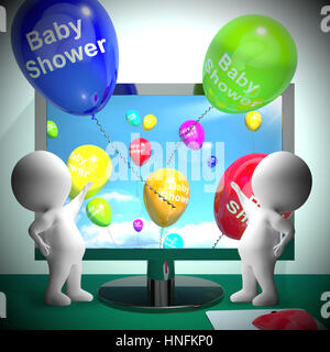 Baby Shower Balloons From Computer Show Birth Party Invitation 3d Rendering Stock Photo