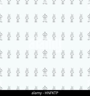 Robot doodles pattern. Stock Vector