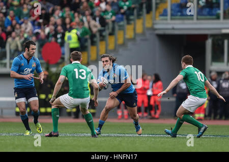 Rome,Italy.11th February, 2017. Italy's wing Giovanbattista Venditti tries to find a hole in Ireland's defense in RBS 6 Nations©Massimiliano Carnabuci/Alamy news Stock Photo