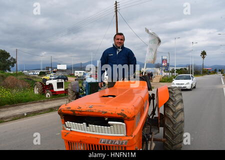 Argos, Greece, 12th February 2017. Farmers and ranchers from Argolis made a two-hour blockade of the National  Road Argos Corinth at junction of Inach Stock Photo