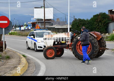 Argos, Greece, 12th February 2017. Farmers and ranchers from Argolis made a two-hour blockade of the National  Road Argos Corinth at junction of Inach Stock Photo