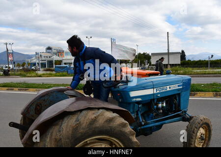 Argos, Greece, 12th February 2017. Farmers and ranchers from Argolis made a two-hour blockade of the National  Road Argos Corinth at junction of Inach Stock Photo