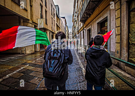 Turin, Italy. 12th February 2017. Celebrations for the Chinese New Year, also known as the Lunar New Year or Spring Festival and Dragon Dance - 2017 Year of the rooster Credit: Realy Easy Star/Ģ����ý Live News Stock Photo