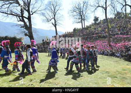 Yongren, China's Yunnan Province. 11th Feb, 2017. Women of Yi ethnic ...