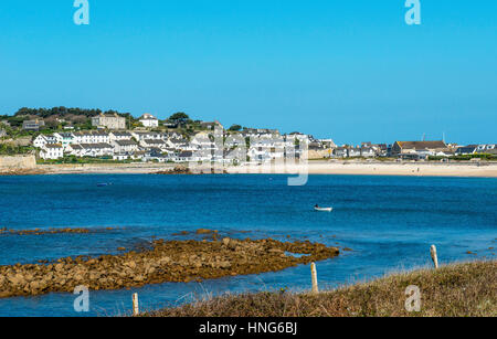 Porthcressa Beach and Hugh Town St. Mary's Isles of Scilly Stock Photo