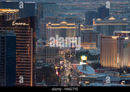 The Strip is seen from the Stratosphere hotel and casino in Las Vegas, Nev., on February 9, 2017. Stock Photo