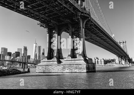 Black and white photo of Manhattan Bridge In New York City, America Stock Photo