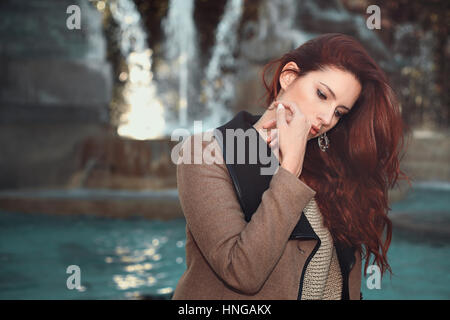Beautiful red haired woman . Autumn emotional portrait Stock Photo