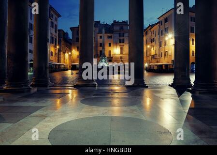 Street view from Pantheon at night. It is one of the best-preserved Ancient Roman buildings in Rome, Italy. Stock Photo