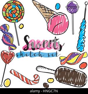 Trendy sweets vector set. Illustrations in sketch style. Hand drawn design elements. Stock Vector