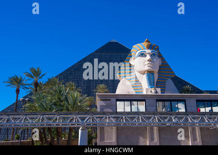 The Luxor hotel and casino on the Las Vegas Strip, contains a total of 4,400 rooms lining the interior walls of a pyramid style tower Stock Photo