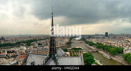 Paris rooftop panorama view from Notre-Dame Cathedral. Stock Photo