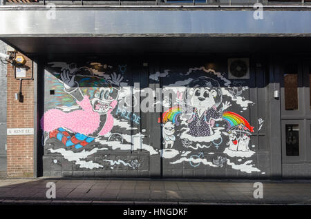 Wall art on the doors of The Nightingale Club in Birmingham's gay village Stock Photo