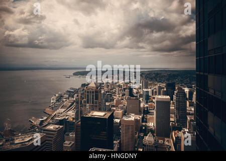 Seattle rooftop panorama view with urban architecture. Stock Photo