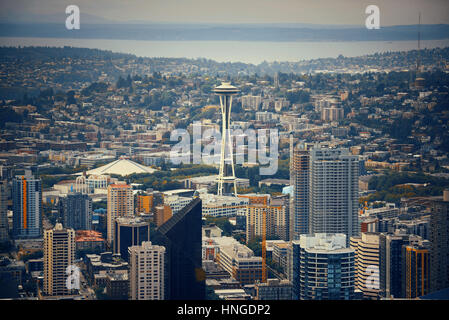 Seattle rooftop panorama view with urban architecture. Stock Photo