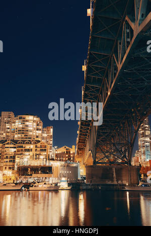 Vancouver False Creek at night with bridge and boat Stock Photo - Alamy