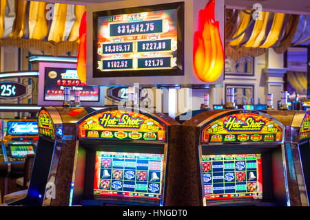 The interior of Bellagio hotel and casino in Las Vegas. Bellagio is a luxury hotel and casino located on the Las Vegas Strip. The Bellagio opened on 1 Stock Photo