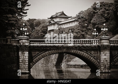 Tokyo Imperial Palace with bridge over river. Japan. Stock Photo