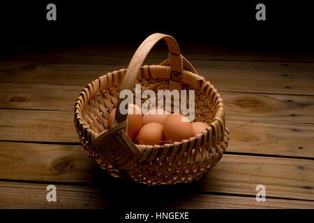 brown eggs in a basket Stock Photo