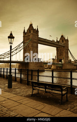 Tower Bridge over Thames River in London. Stock Photo