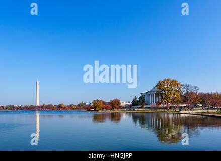 The Washington Memorial and Jefferson Memorial, Tidal Basin, Washington DC, USA Stock Photo
