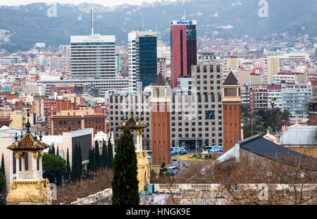 View city skyline from the Museum of Arts on mount montjuich. Catalonia, Spain. Europe Stock Photo