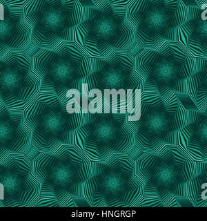 Abstract seamless vector pattern with concentric octagonal stars forming the whirling sequences in green hues Stock Vector
