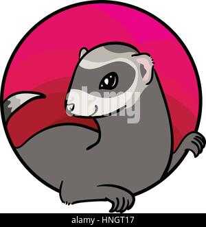 Ferret. Animal art, cute cartoon style, vector hand drawn illustration. Suitable for pet shop or zoo ads, label design or animal food package element Stock Vector