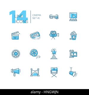 Cinema and movie line icons set Stock Vector