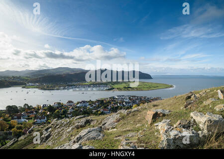 View from Deganwy castle looking over the Conwy Estuary Stock Photo