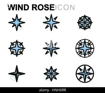 Vector flat wind rose icons set on white background Stock Vector