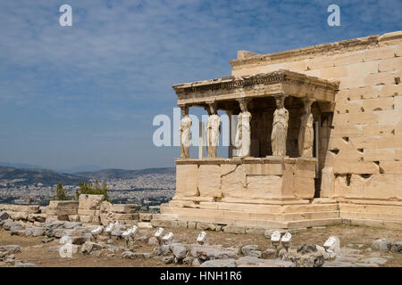 Erechtheion Temple with Caryatids, Caryatid Porch, Acropolis, Athens, Greece Stock Photo