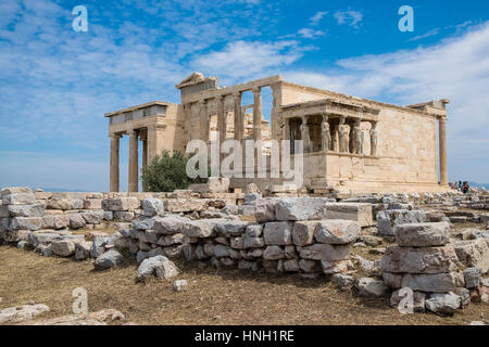 Erechtheion Temple with Caryatids, Caryatid Porch, Acropolis, Athens, Greece Stock Photo