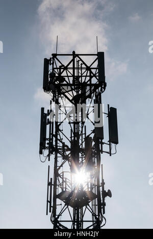 Telecommunication  phone mast with Aerial and antennas communication, mast, mobile,, one, phone, portrait, radio, receive, receiver, signals, Stock Photo