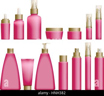 Realistic pink Cosmetics bottles Stock Vector